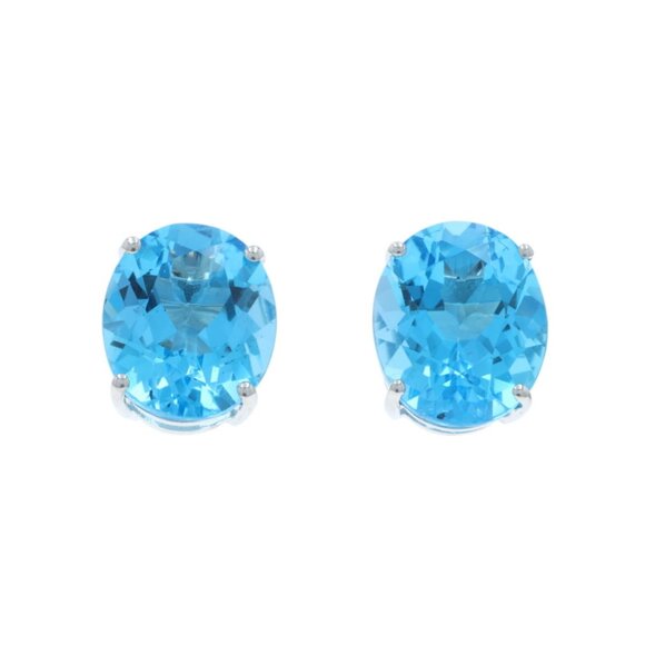 White Gold Swiss Blue Topaz Stud Earrings - 14k Oval 12.00  White Gold Swiss Blue Topaz Stud Earrings - 14k Oval 12.00ctw Pierced